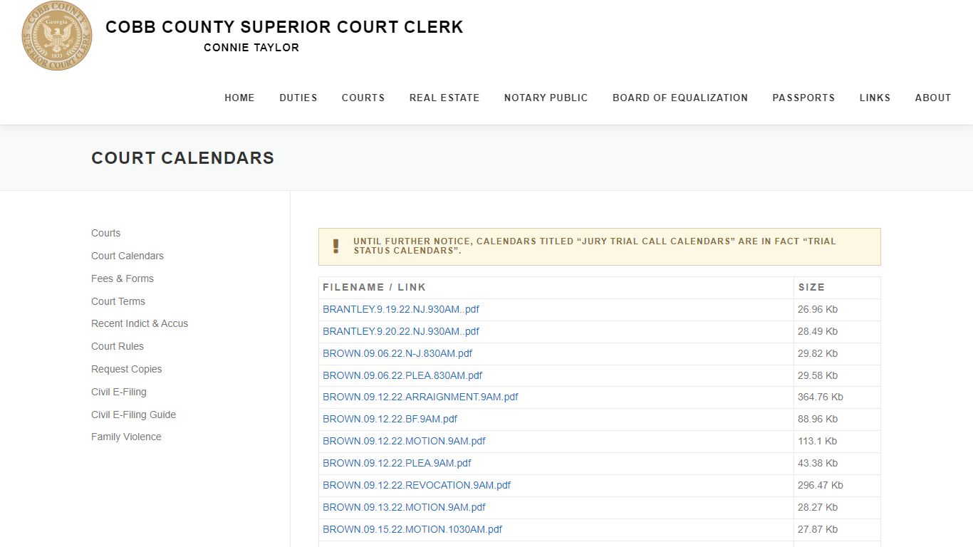 Court Calendars – Cobb County Superior Court Clerk